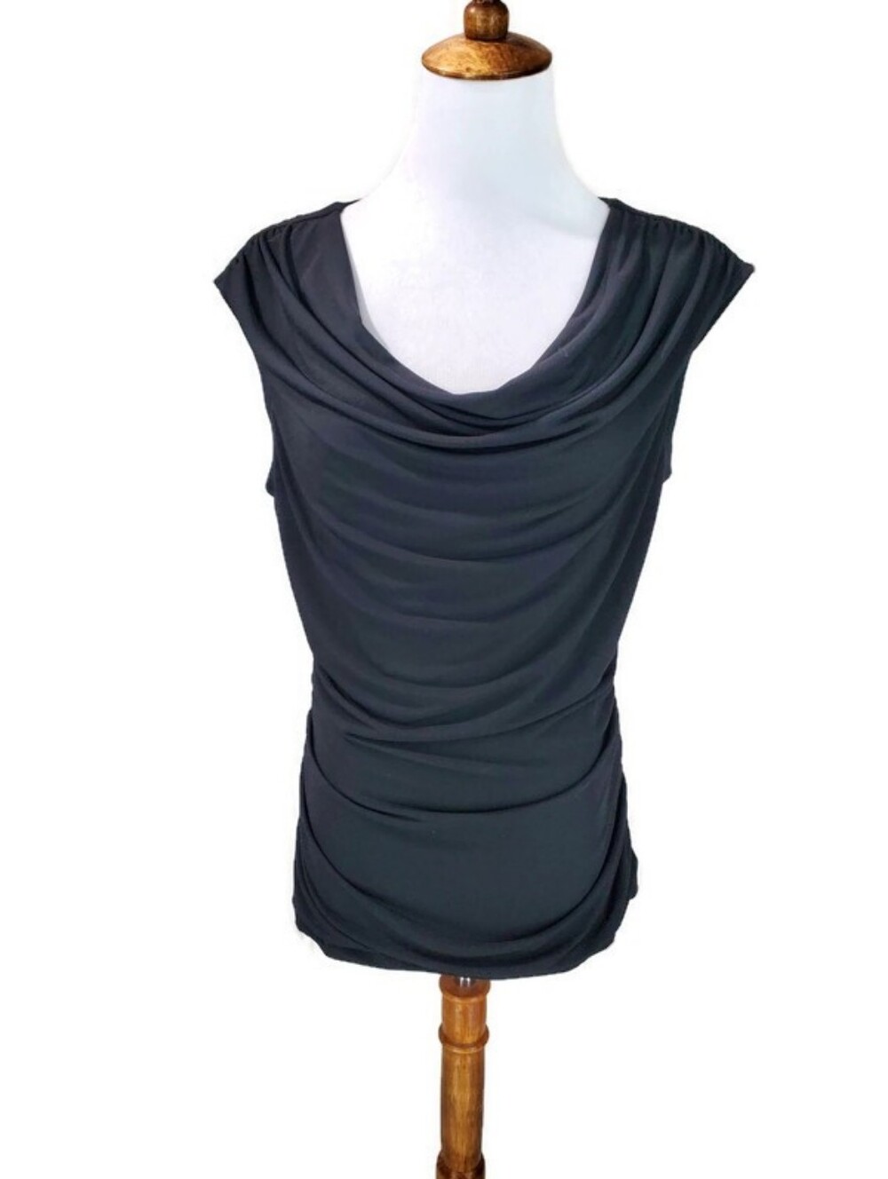 A. Byer Black Sleeveless Cowl Neck Y2k Lace Up Ruched Side detail blouse Top L